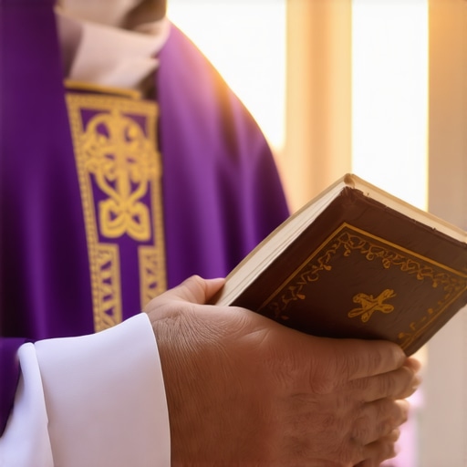 A priest holding a prayer book and stole representing official Catholic deliverance protocols in Virginia.
