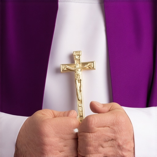 Hands of a priest with a purple stole and ritual book for spiritual deliverance
