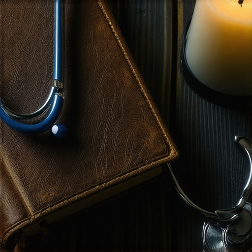 A prayer book and stethoscope on a wooden table representing spiritual and clinical discernment in Virginia.