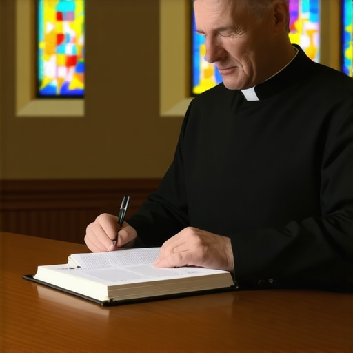 A Catholic priest reviewing documentation as part of the spiritual discernment and medical clearance process.
