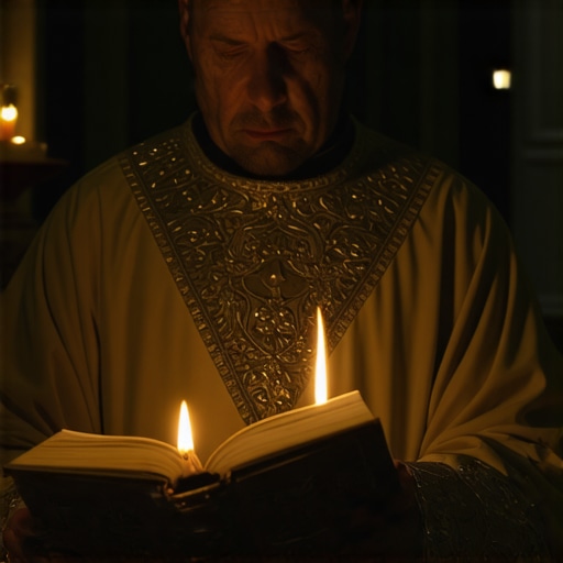 An assistant priest holding the Roman Ritual during a deliverance session