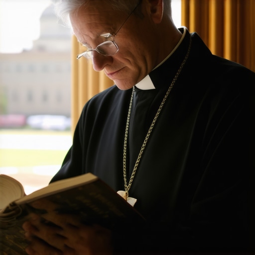 A Catholic priest reviewing documentation for a spiritual investigation in Washington DC.