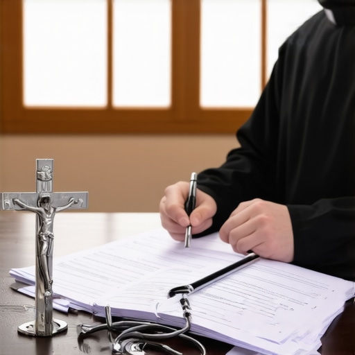 A priest reviewing medical documents as part of the exorcism vetting process.