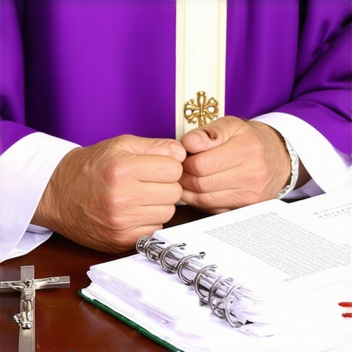 A Virginia priest preparing for a deliverance evaluation with religious and medical documents.