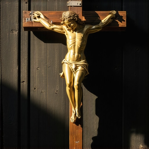 Blessed Catholic crucifix on a wooden wall for home protection