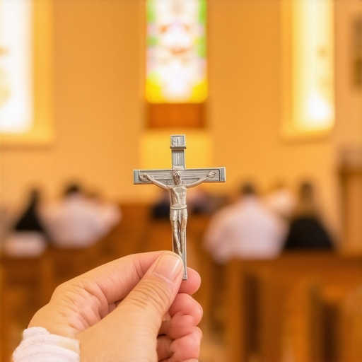 A hand holding a crucifix in a Virginia church representing the focus of deliverance ministry.