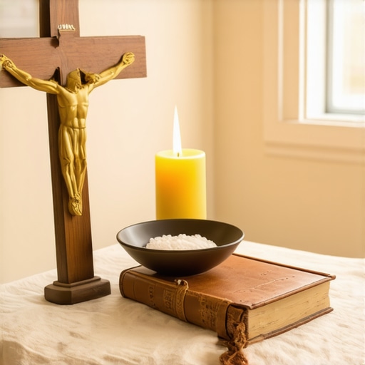 A consecrated prayer corner in a Washington DC home featuring a crucifix and sacramentals for protection.