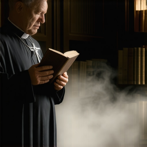 A Catholic priest preparing for a spiritual evaluation in a historic DC home.