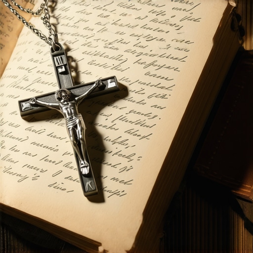 A silver crucifix and a handwritten journal used to document spiritual activity for a formal exorcism request.