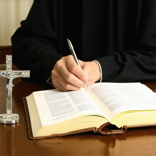 A Catholic priest reviewing medical documents for spiritual discernment.