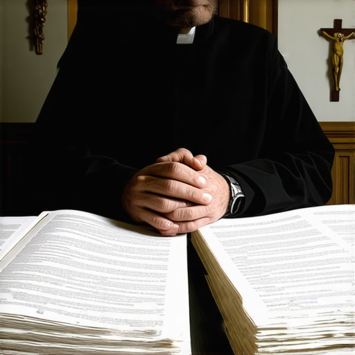 A priest reviewing medical documents for a deliverance evaluation