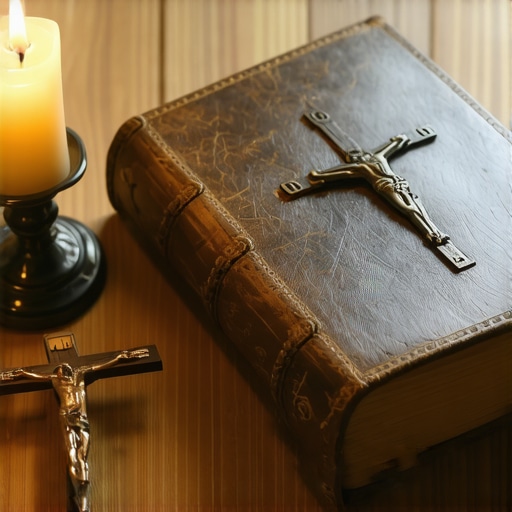 Official ritual book and crucifix on a table